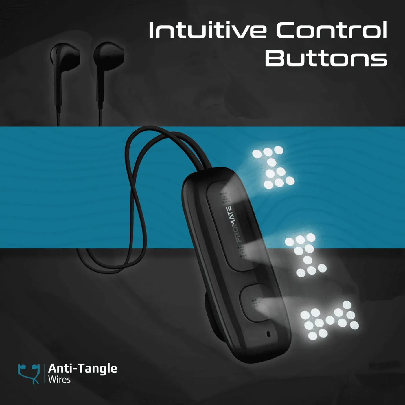 Control buttons on the inline module of the Promate Latch earphones