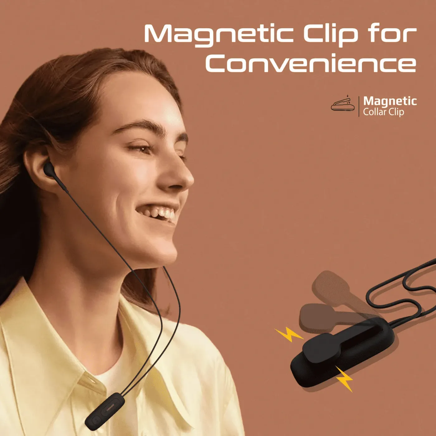 Promate Latch wireless earphones in black shown alongside connected devices