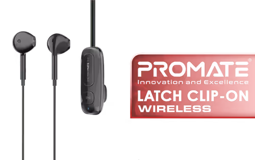 Promate Latch Clip On High Fidelity Wireless Dynamic Earphones Black - Image 1