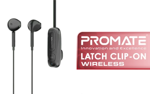 Promate Latch Clip On High Fidelity Wireless Dynamic Earphones Black - Image 1