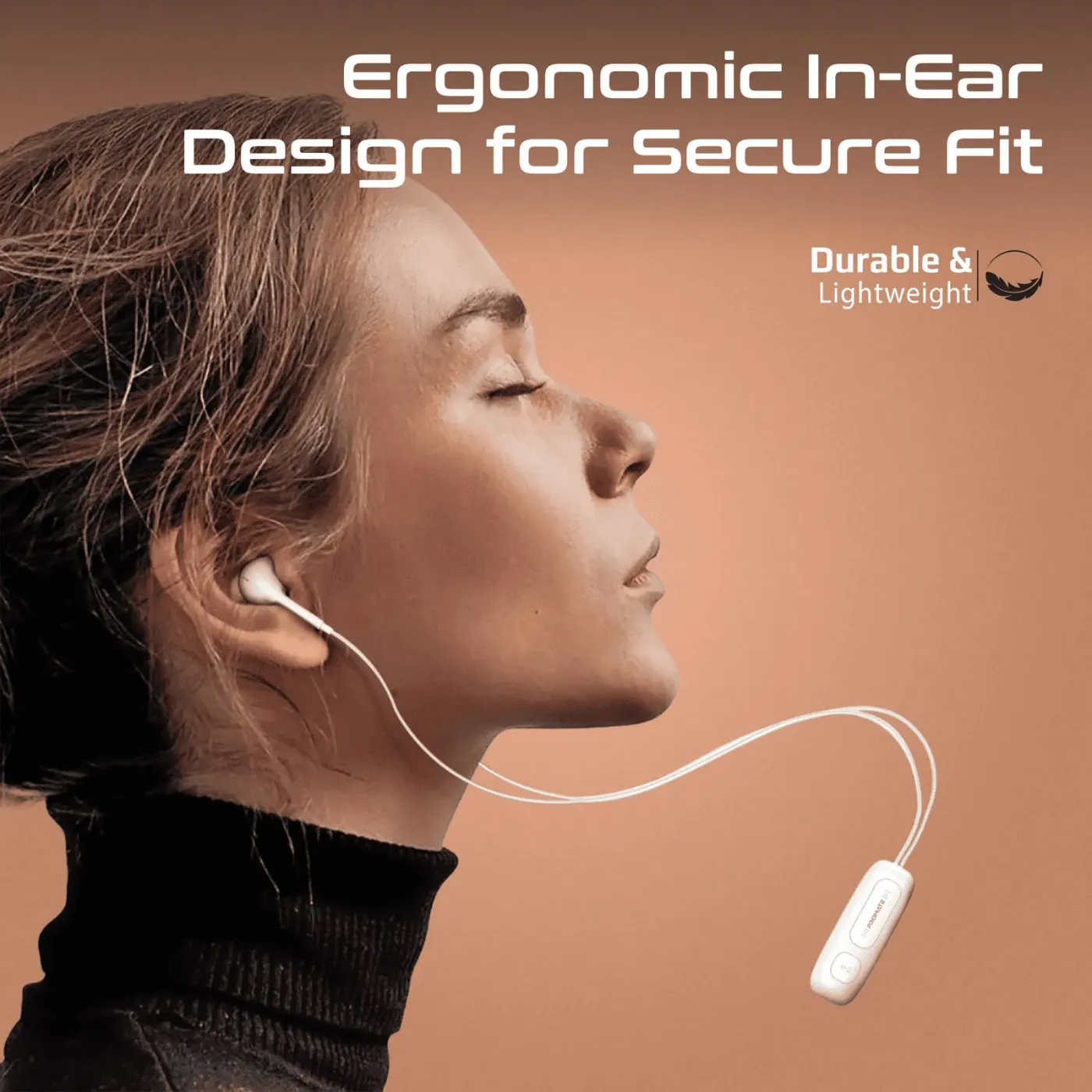 Close-up of the Promate Latch clip-on wireless earphones in white
