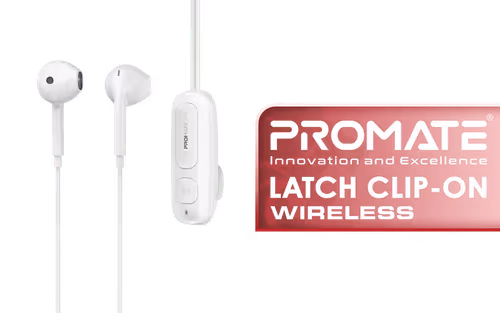 Promate Latch Clip On High Fidelity Wireless Dynamic Earphones White - Image 1
