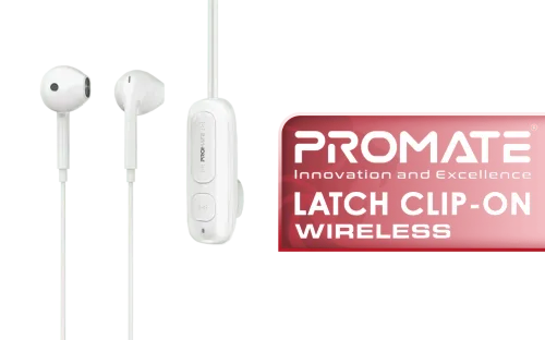 Promate Latch Clip On High Fidelity Wireless Dynamic Earphones White - Image 1