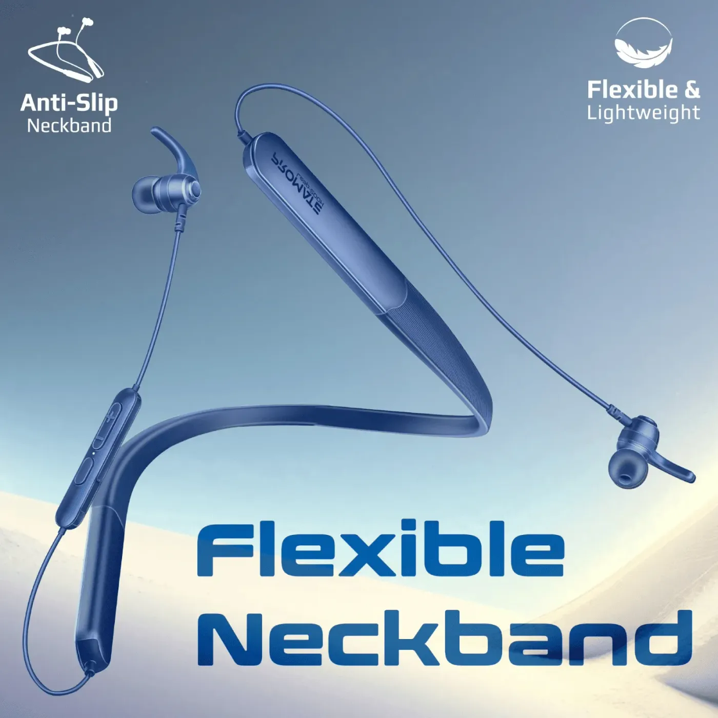 Promate Leap-200H earphones shown alongside a laptop and a smartphone