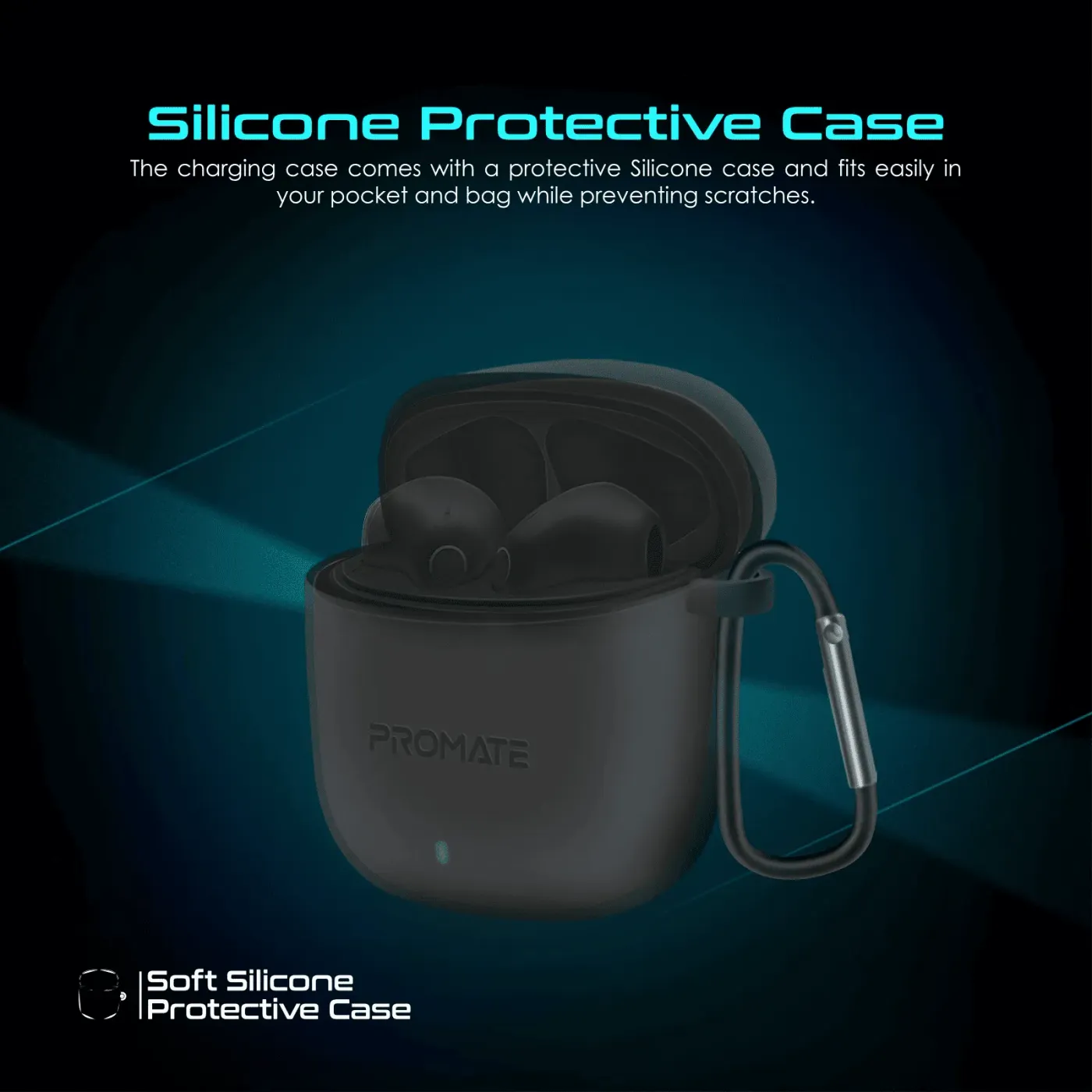 Black Promate Lima earbuds paired with a smartphone over Bluetooth