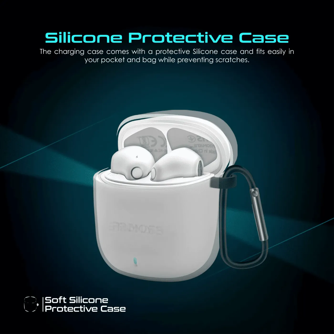 White Promate Lima earphones paired with a smartphone for outdoor use