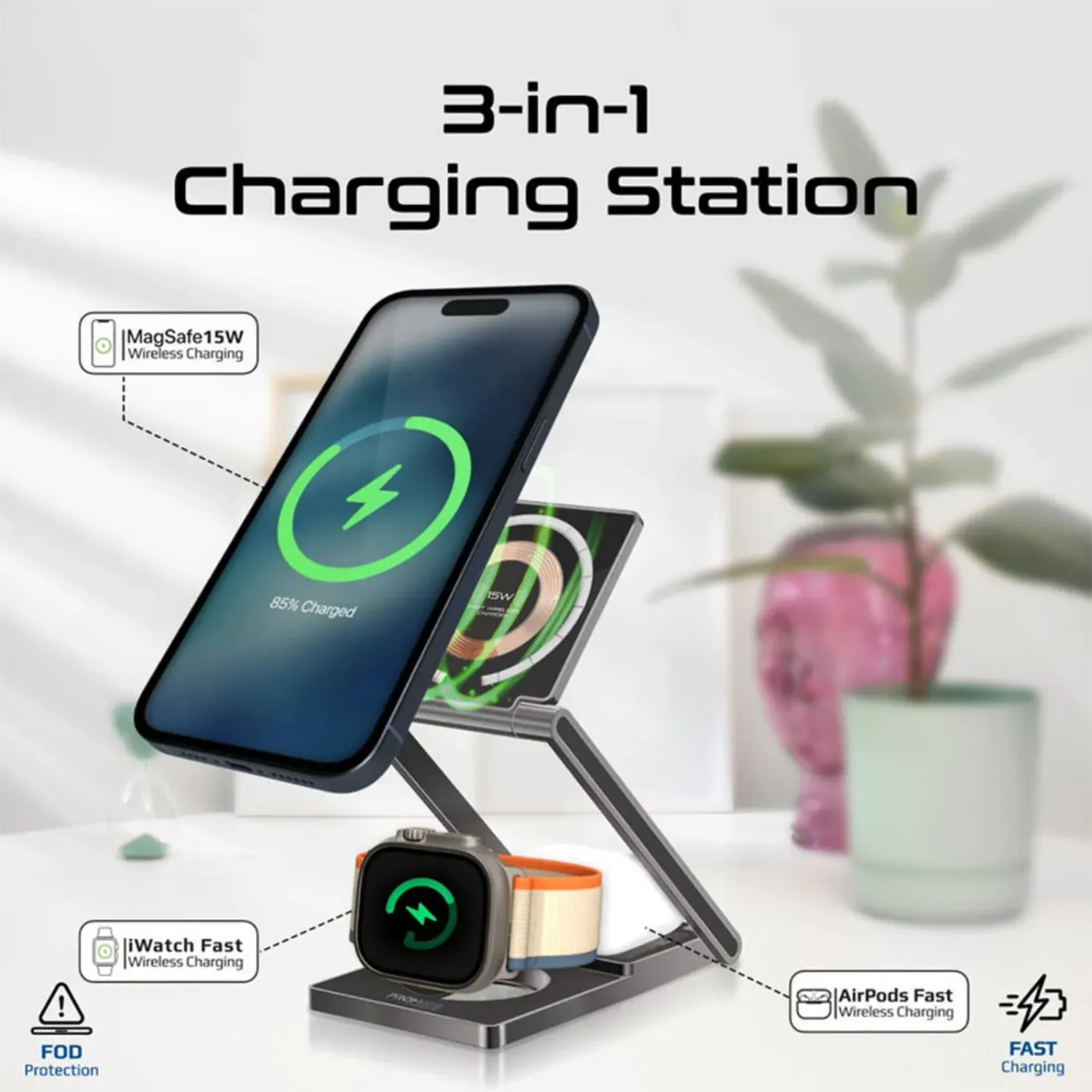 Promate LucidFold-Trio 3-in-1 wireless charging station