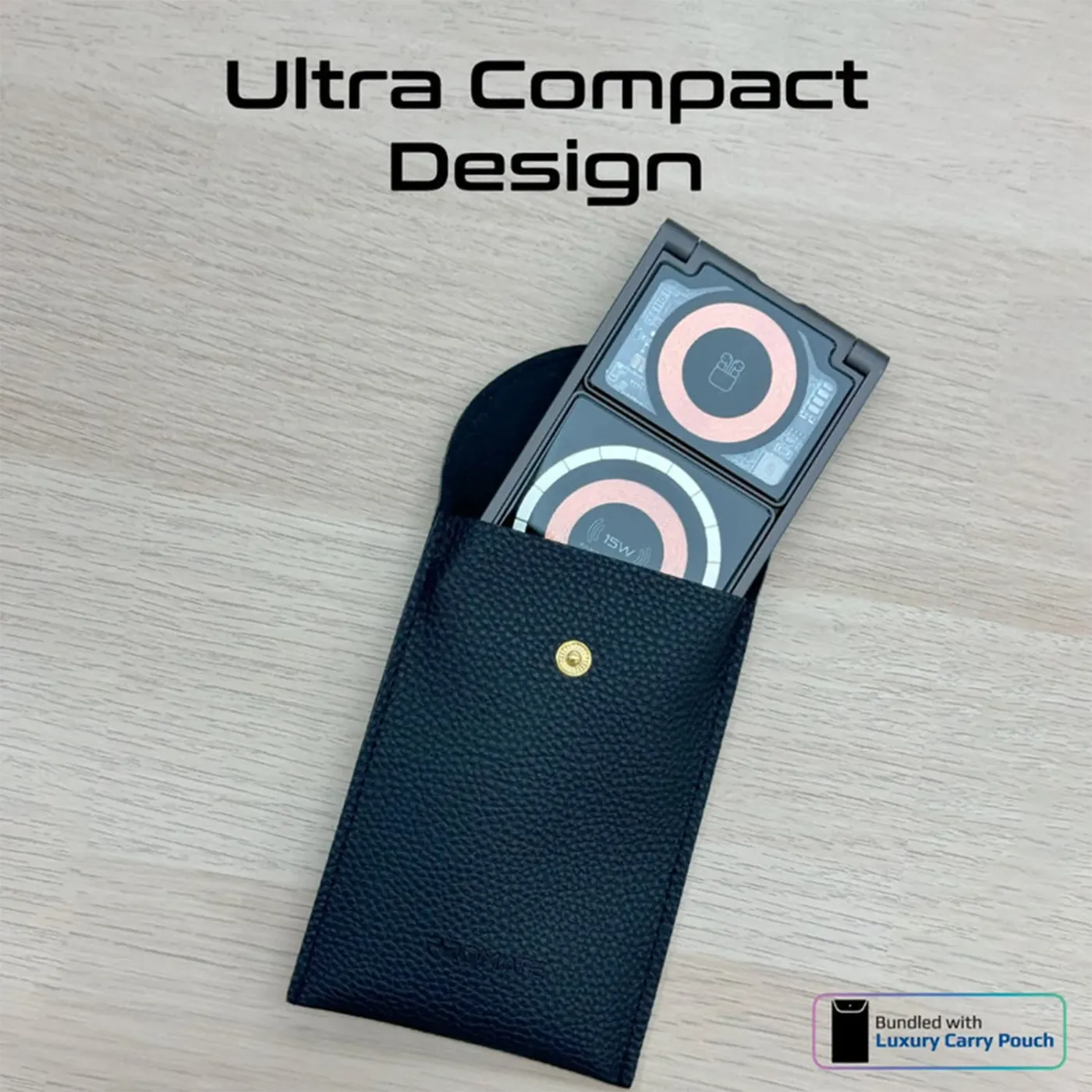 Phone in a slim case charging on the LucidFold-Trio pad