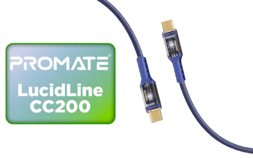 Promate LucidLine CC200 High Tensile Transparent USB C Cable with LED Light Navy - Image 1