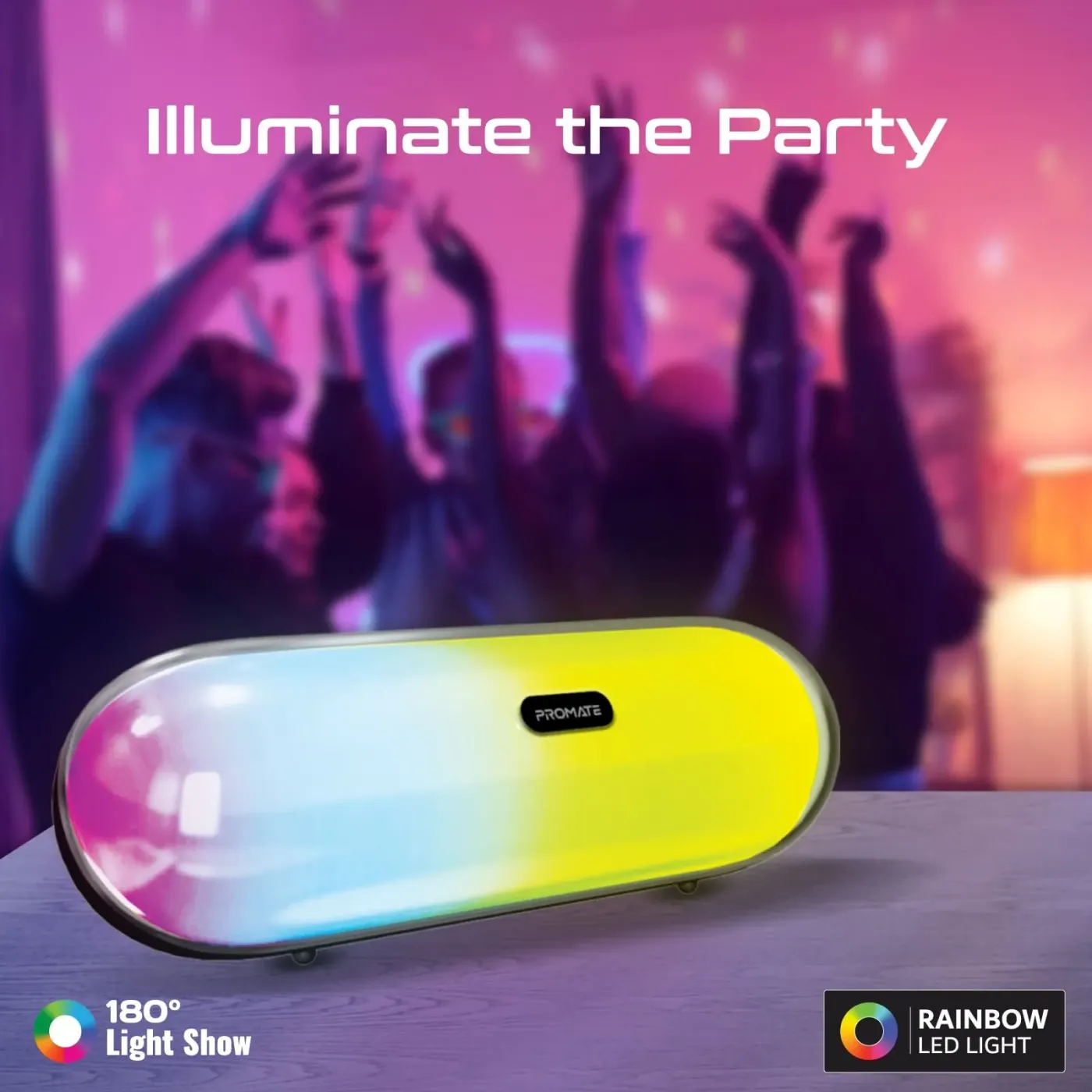 Promate LumiBar speaker viewed from an alternative angle