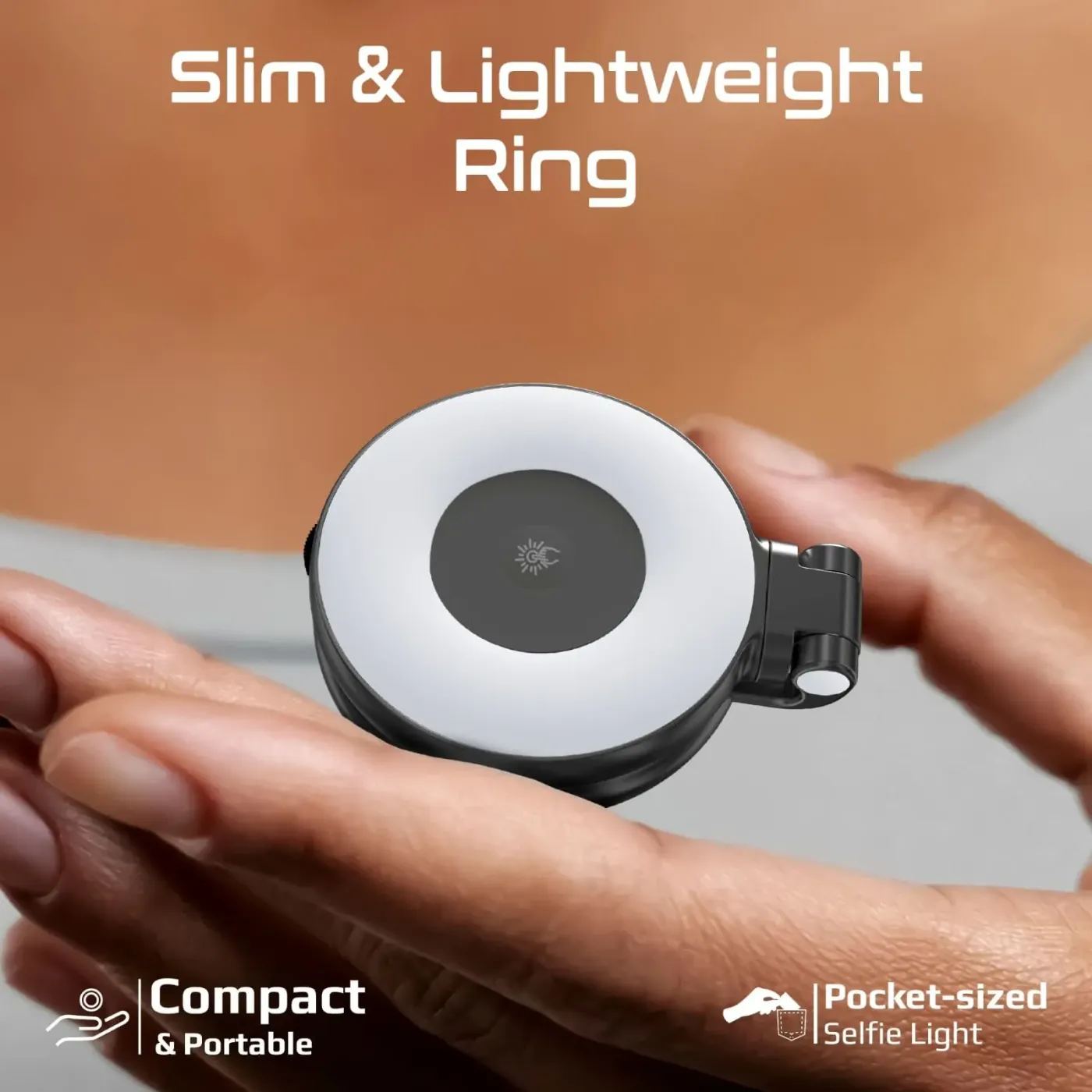 Slim profile of the Promate MagHalo-Pro selfie light held in one hand