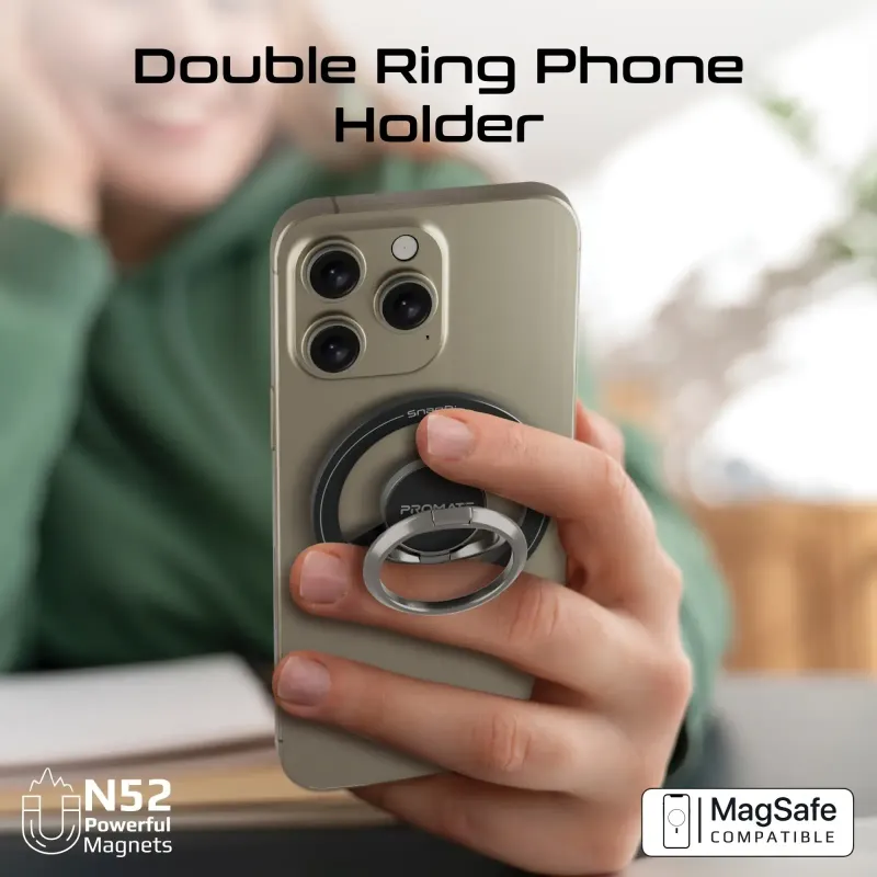 Polished mirror centre of the Promate magnetic smartphone ring holder