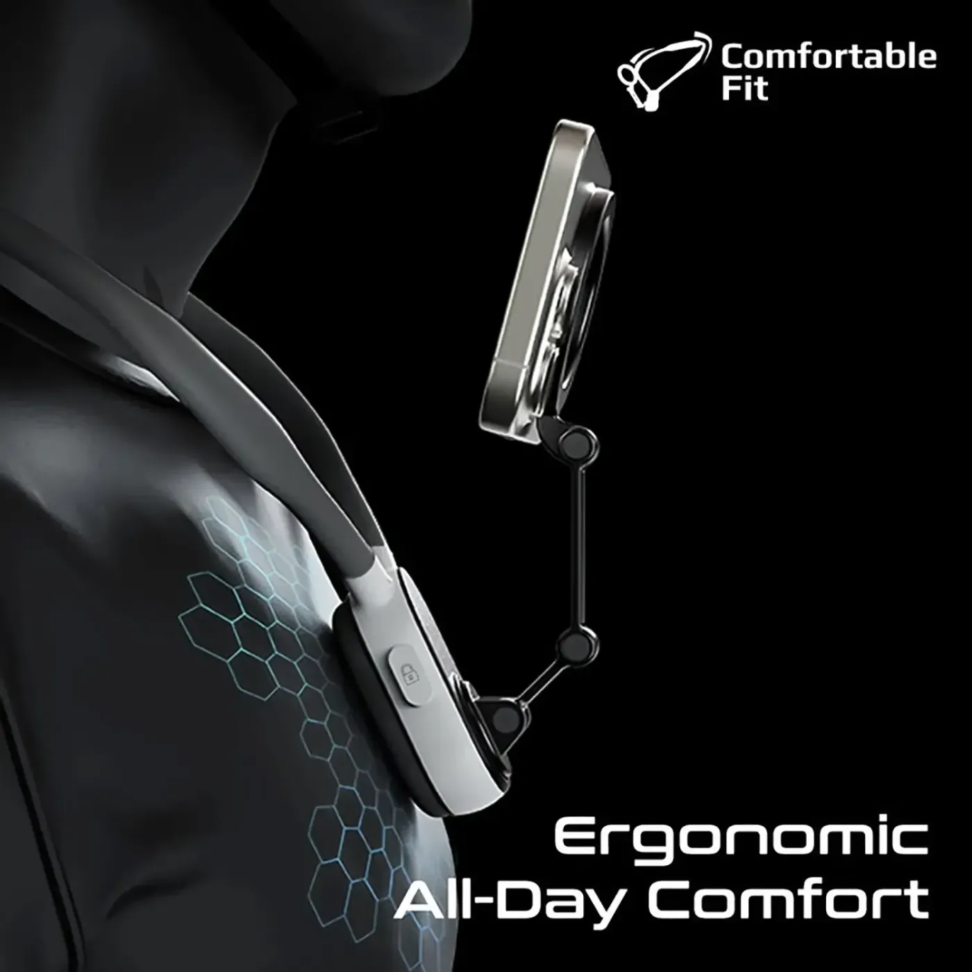 Ergonomic shape of the black Promate MagView neckband designed for all-day comfort