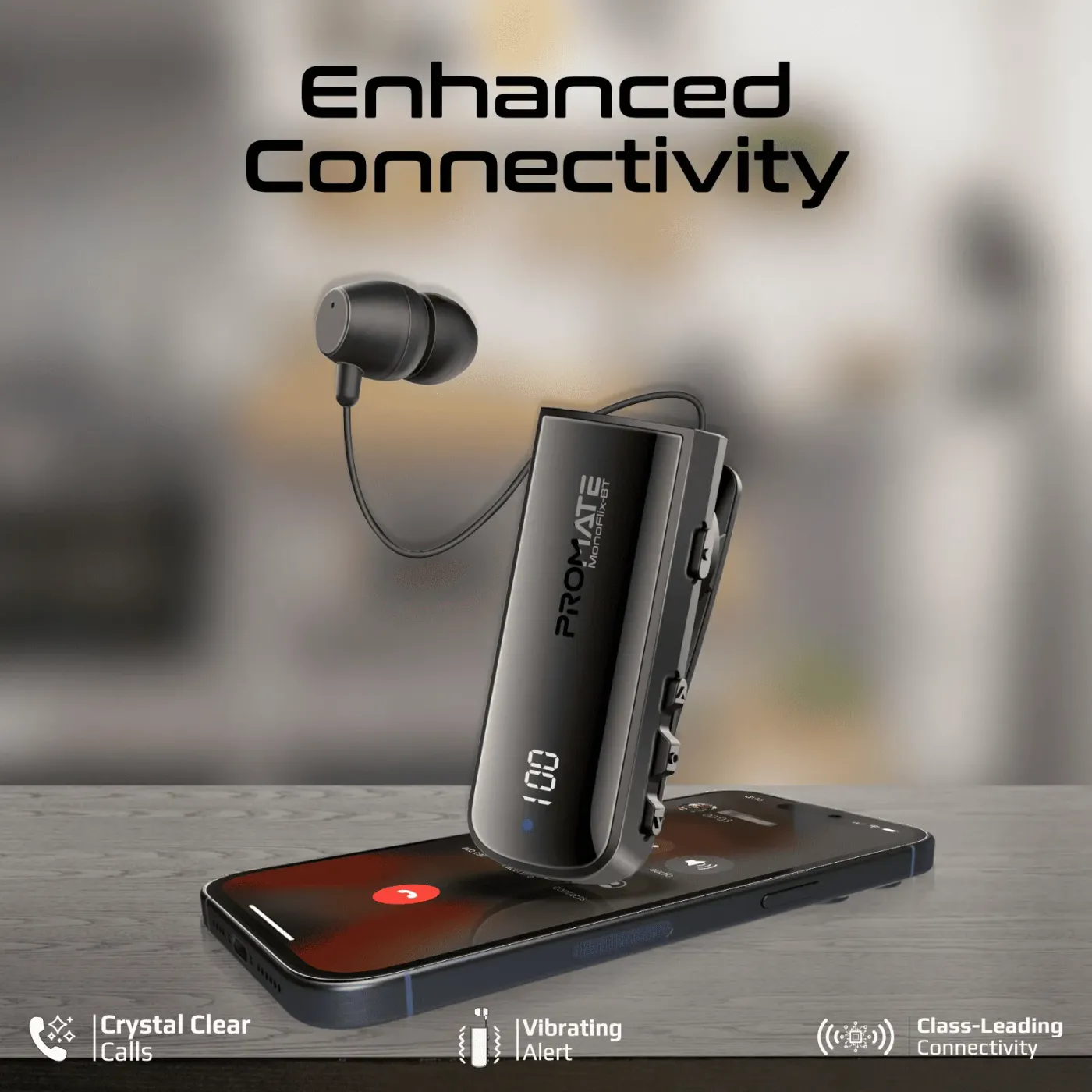 Alternative angle of the Promate MonoFlix-BT mono earphone