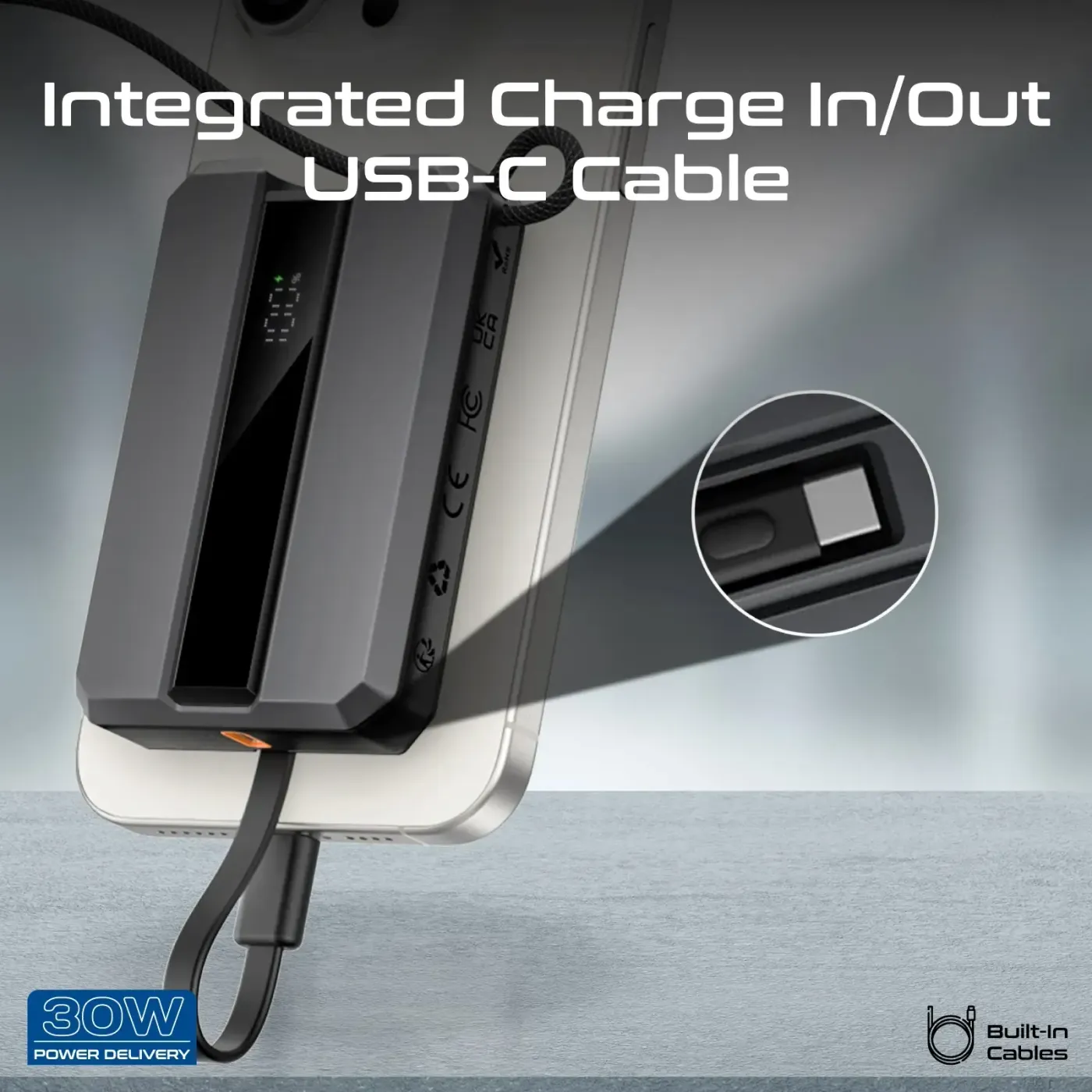 Promate Neo-10 power bank in grey shown against a plain background