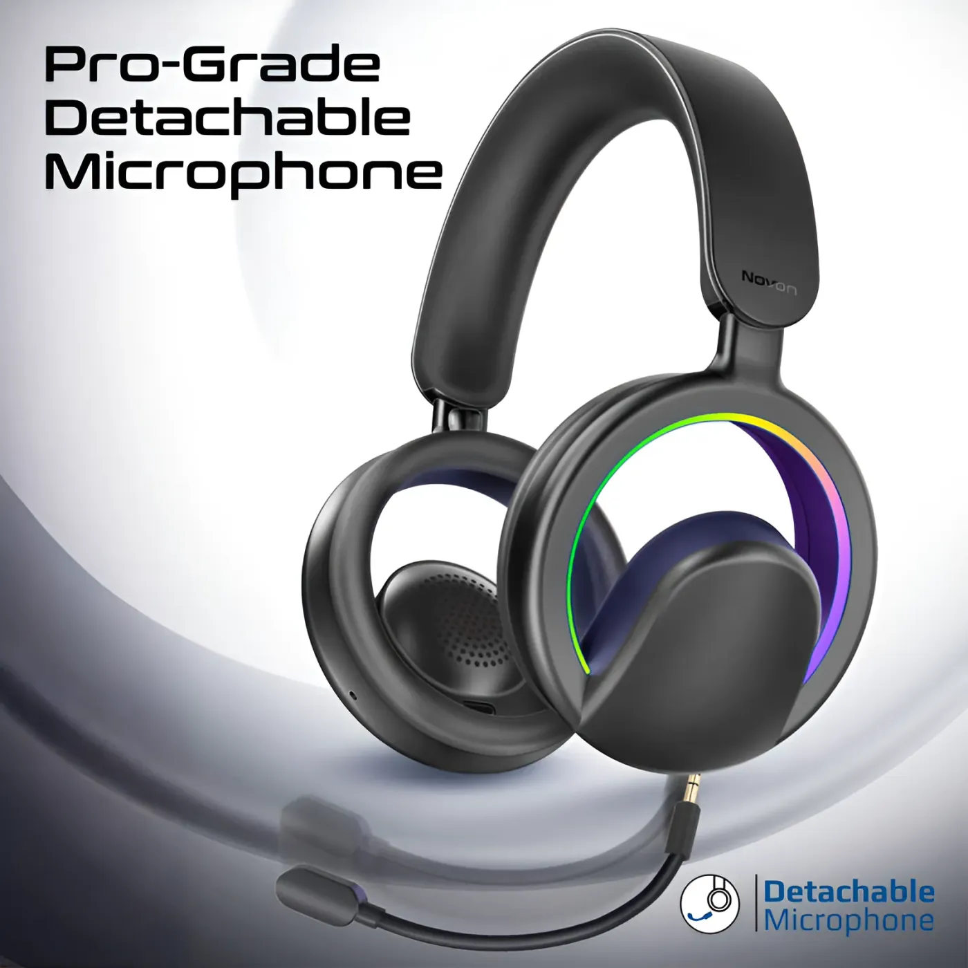 Promate NOVON black headphones connected wirelessly to a laptop