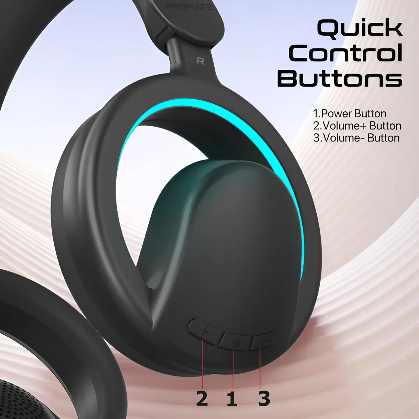 Full view of the black finish on the Promate NOVON wireless headphones