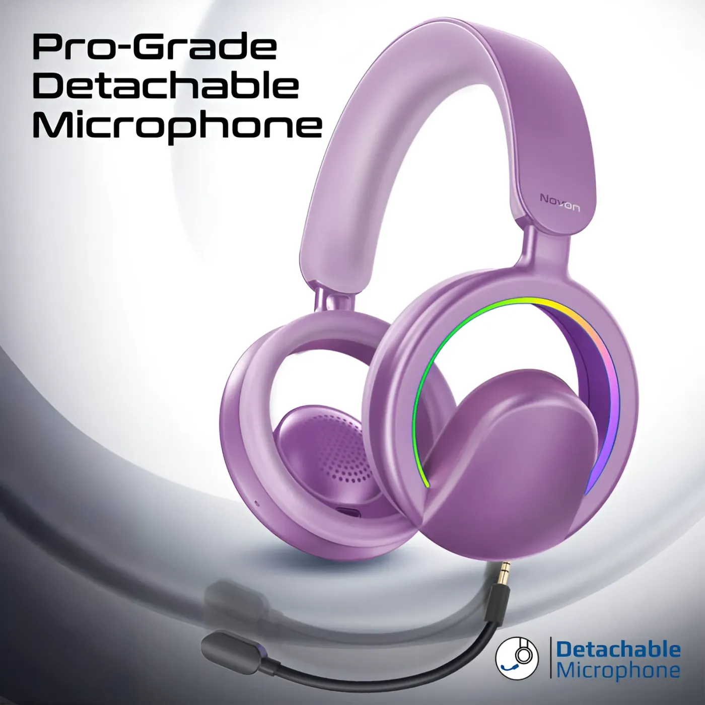Purple Promate NOVON headphones connected wirelessly to a device