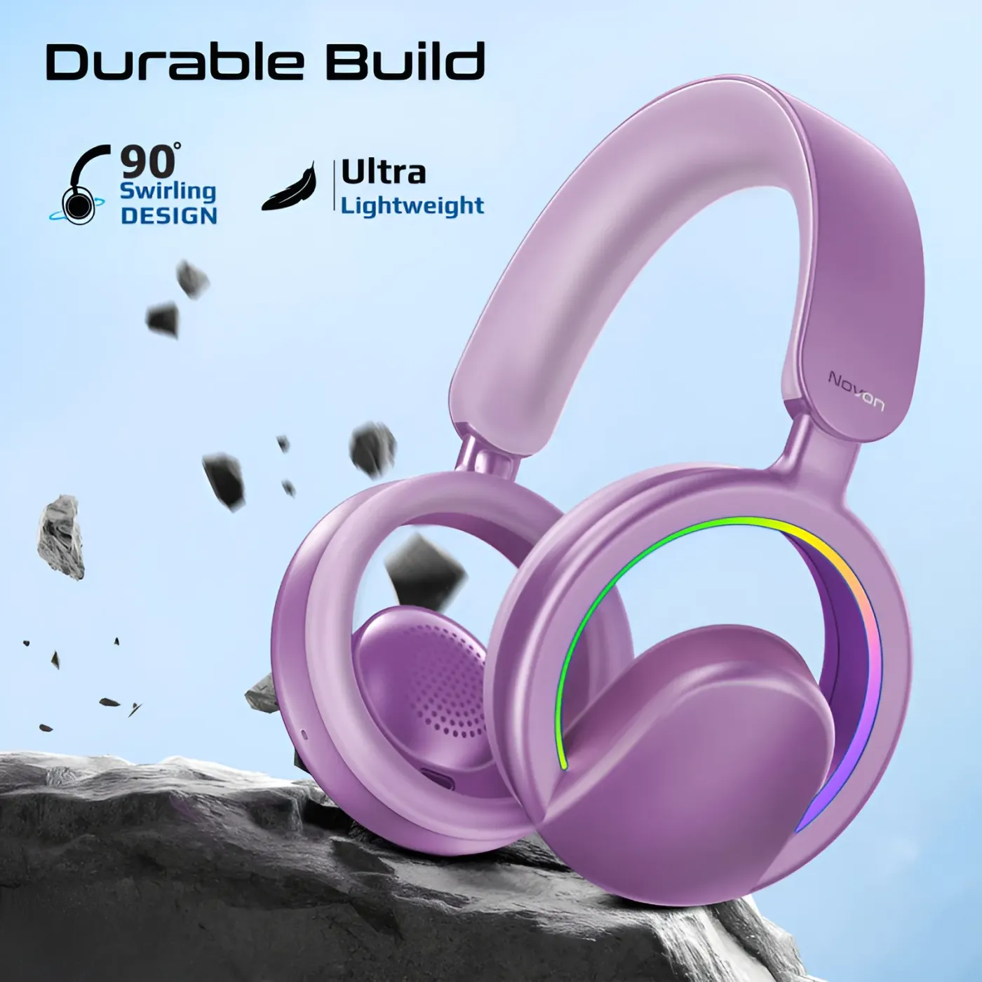 Integrated control buttons on the purple Promate NOVON headset