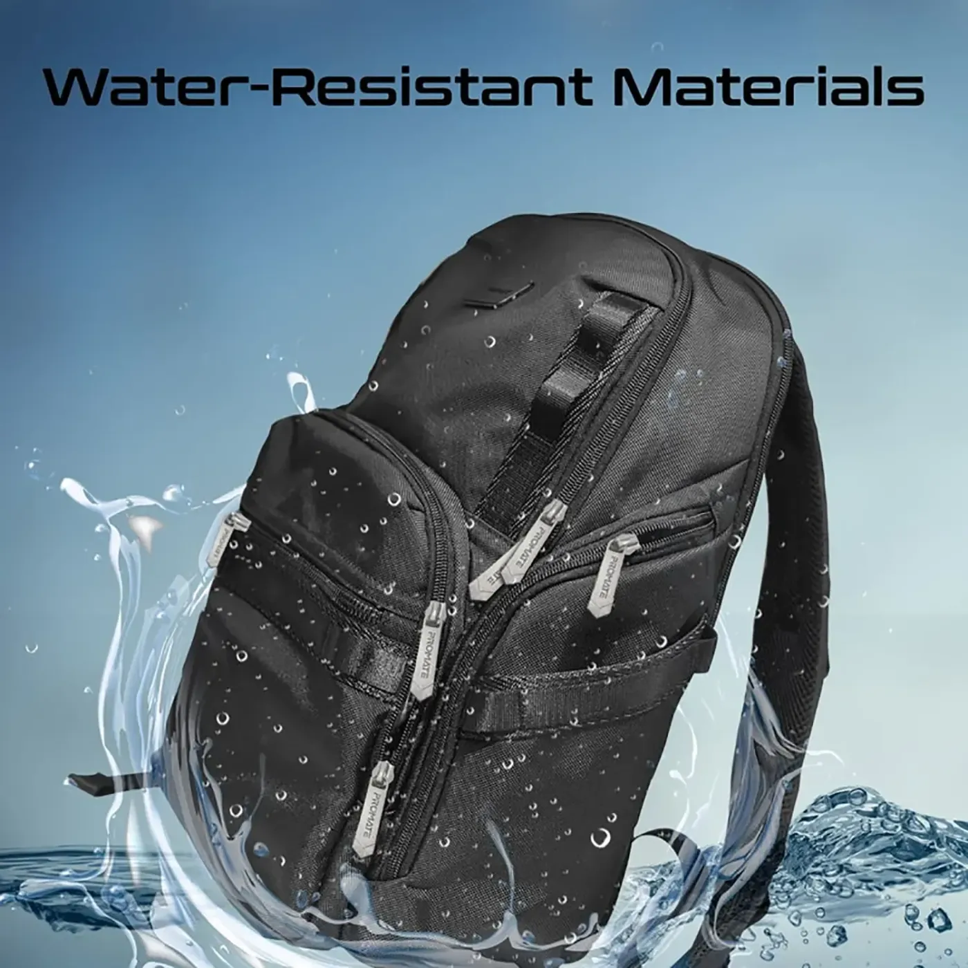 Rear view of the black Oracle 15.6-inch laptop backpack showing its additional compartments