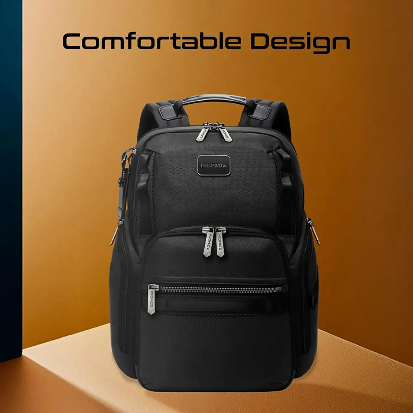 Detail of the breathable ergonomic mesh shoulder straps on the Oracle backpack
