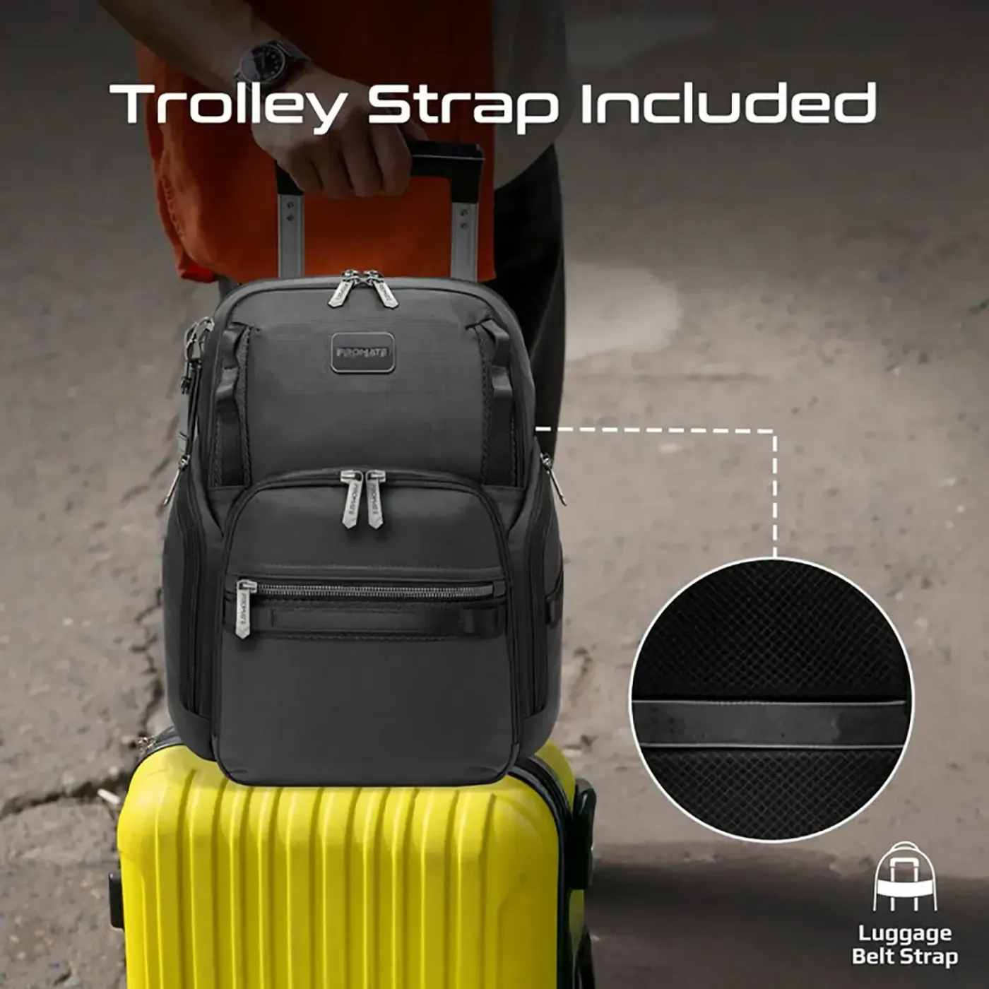 Left side profile of the black Oracle 15.6-inch laptop backpack and its storage compartments