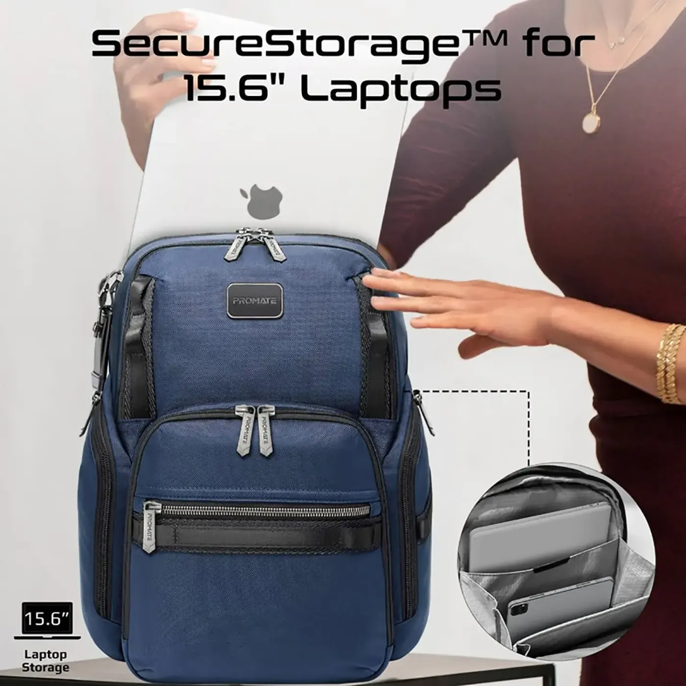 Side pockets on the Promate Oracle backpack holding a water bottle