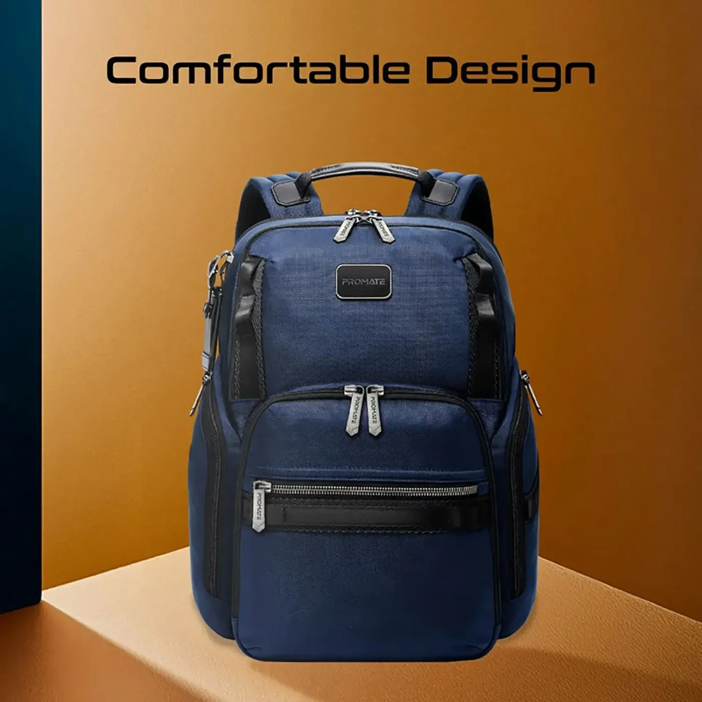 Ergonomic padded mesh shoulder straps on the Promate Oracle backpack