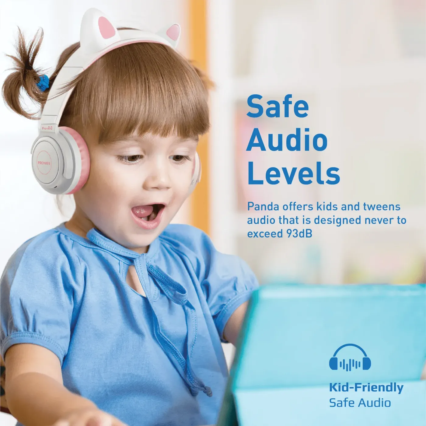 Promate Panda KidSafe kawaii wireless kids headset in bubblegum with LED cat ears