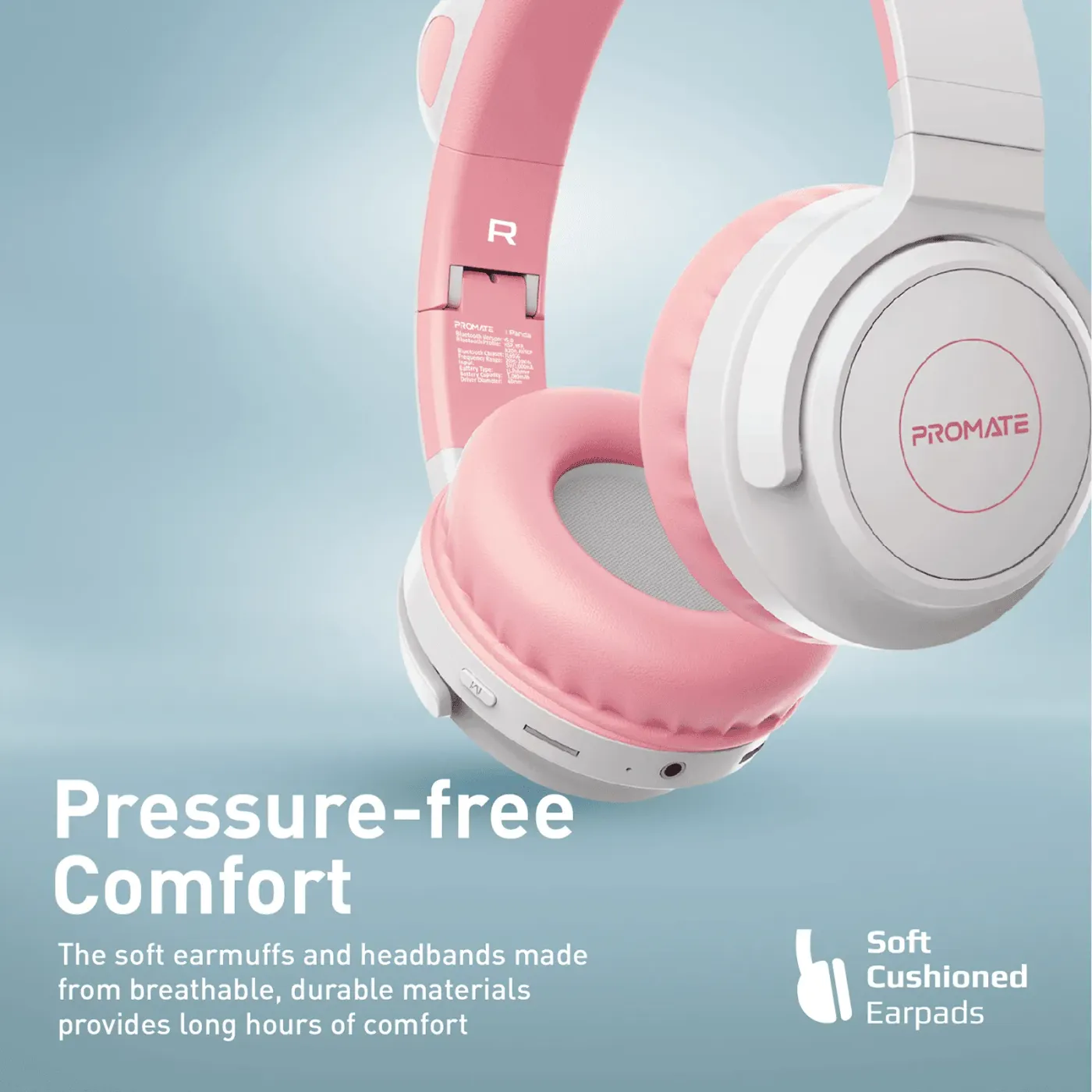 Promate Panda wireless kids headset showing the adjustable headband