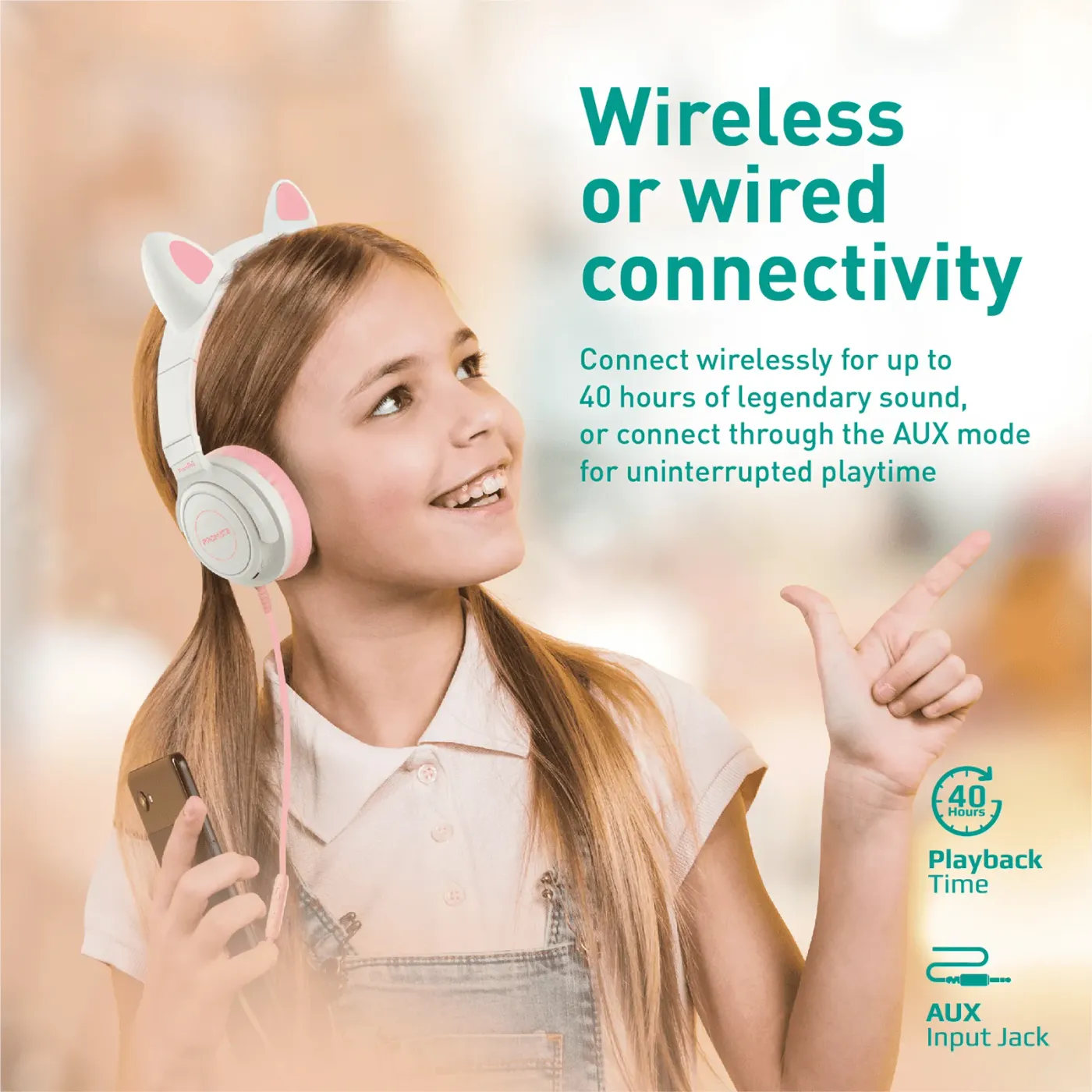 Panda KidSafe kawaii headphones showing the built-in TF card slot