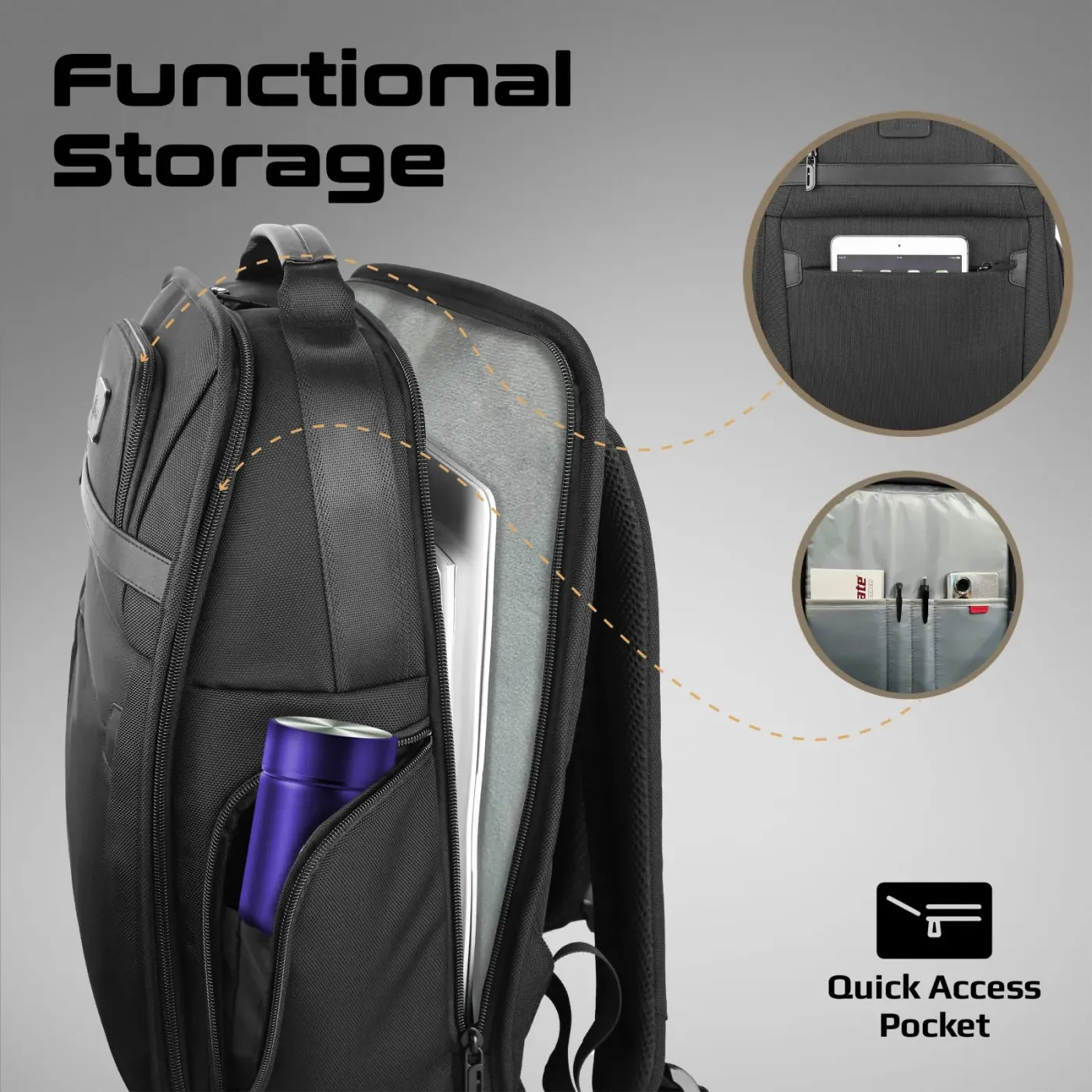 Promate Paramount backpack packed with books, binders and a laptop