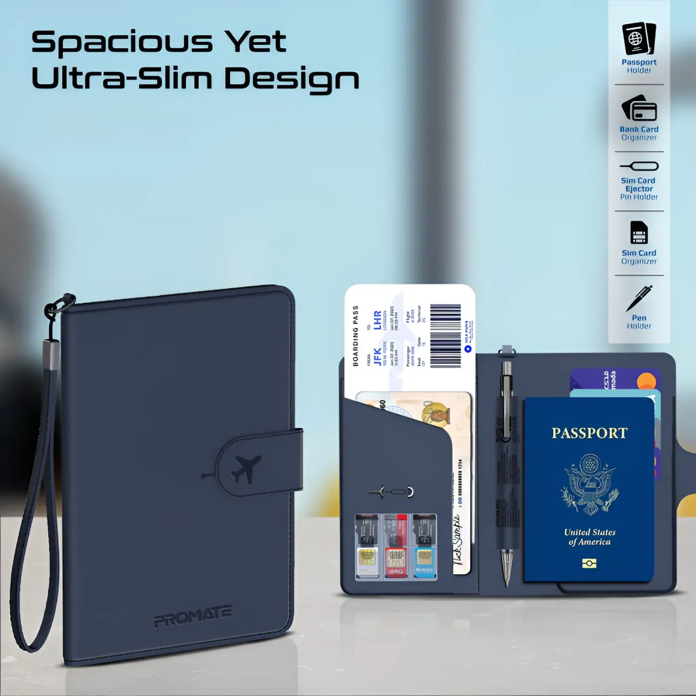 Promate PassMate passport holder in blue leather