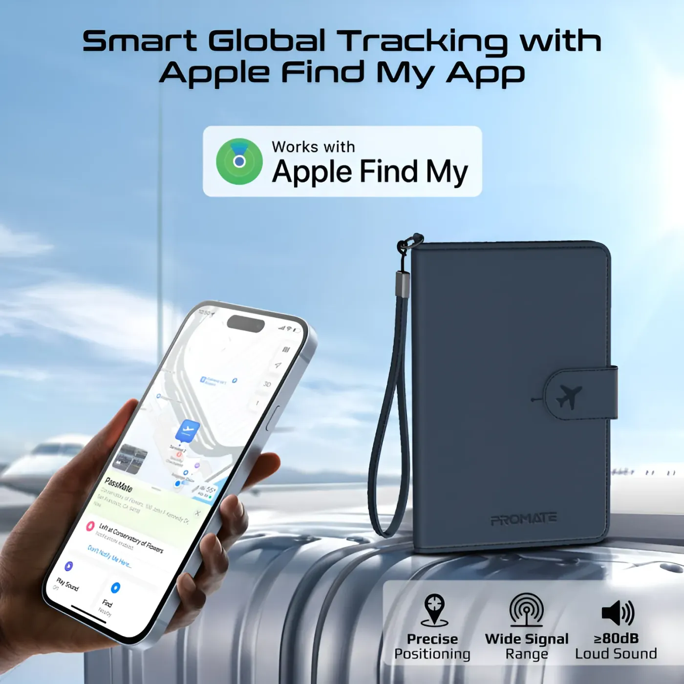 Blue PassMate being located through the Apple Find My app