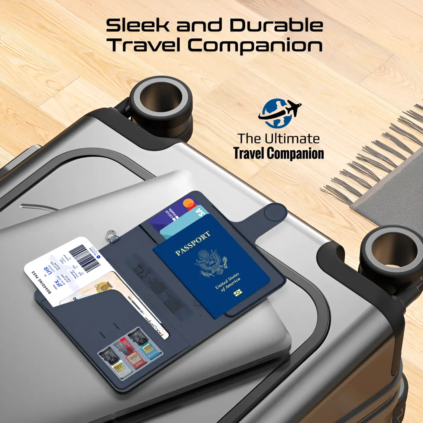 Speaker on the blue Promate PassMate passport holder