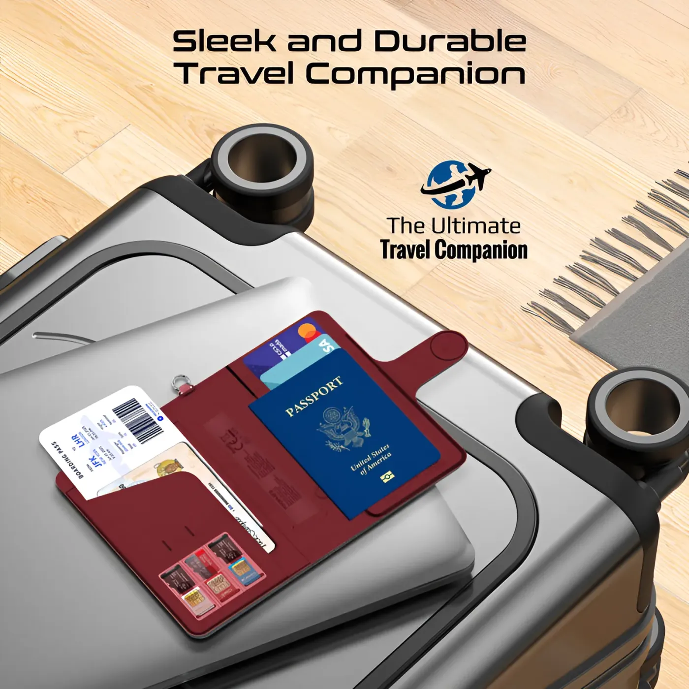 Promate PassMate passport holder in burgundy leather