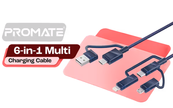 Promate PENTAPOWER.NAVY 6-in-1 Cable — 60W PD Fast Charge - image 1 Promate PENTAPOWER.NAVY 6-in-1 Cable — 60W PD Fast Charge - image 1