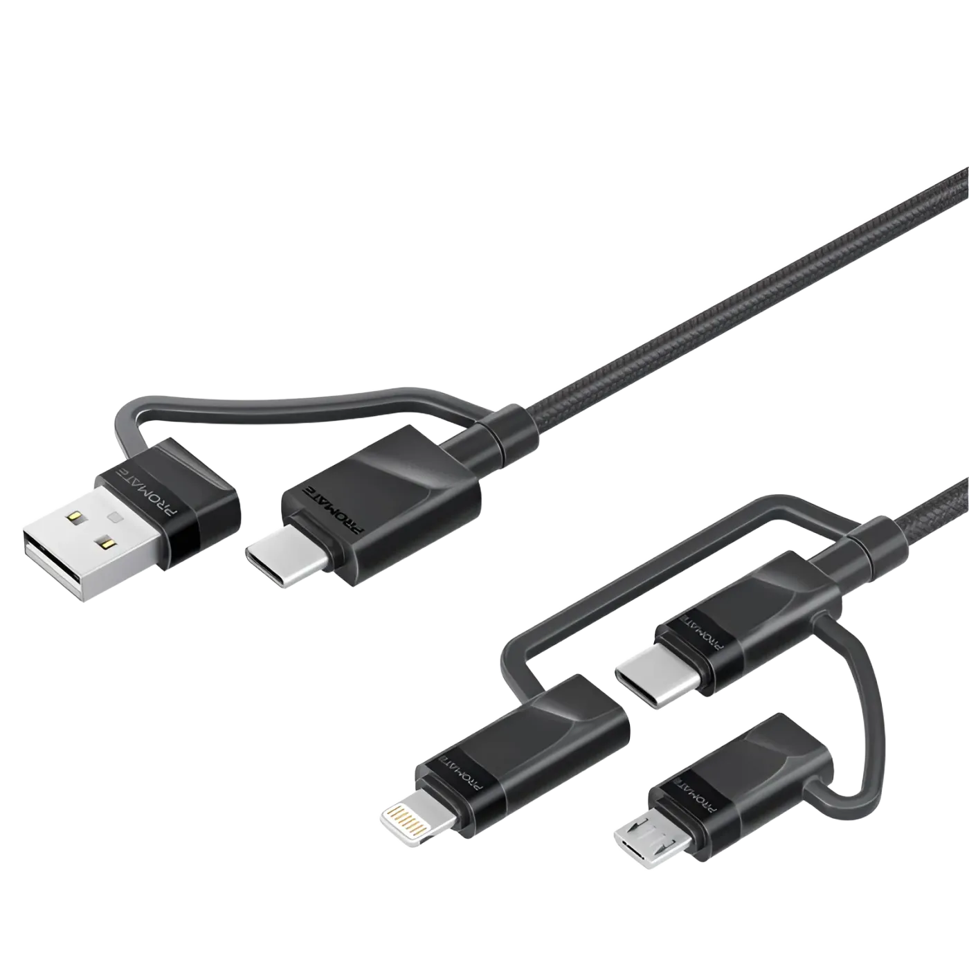 Promate PentaPower 6-in-1 multi charging cable in black