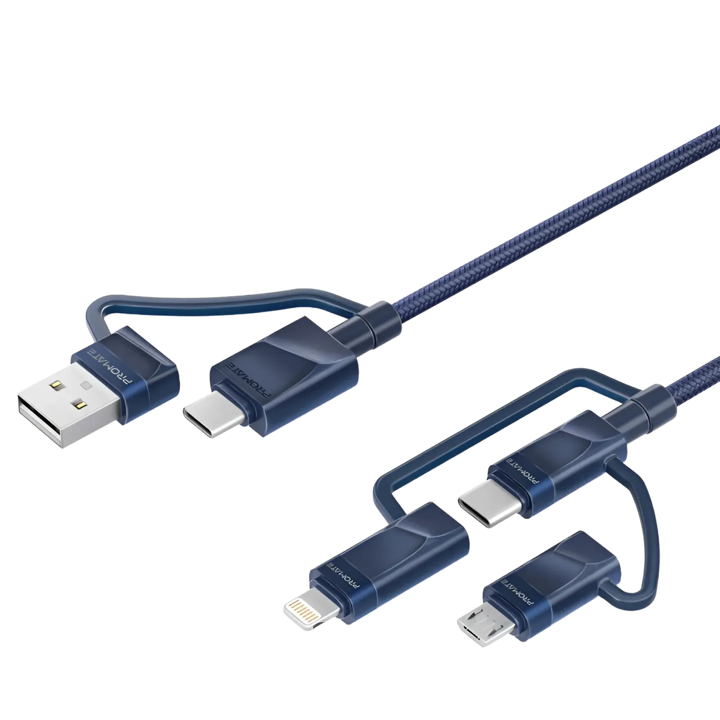 Promate PentaPower 6-in-1 multi charging cable in navy