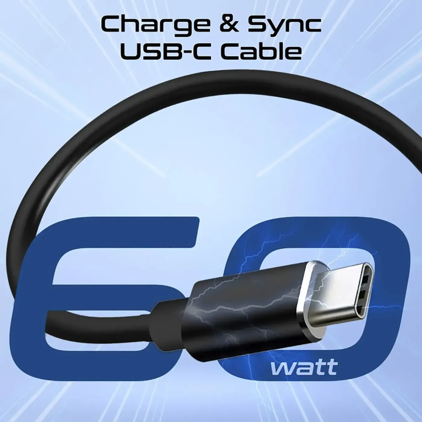 Close-up of the 60W USB-C cable supplied with the Promate Perk travel kit