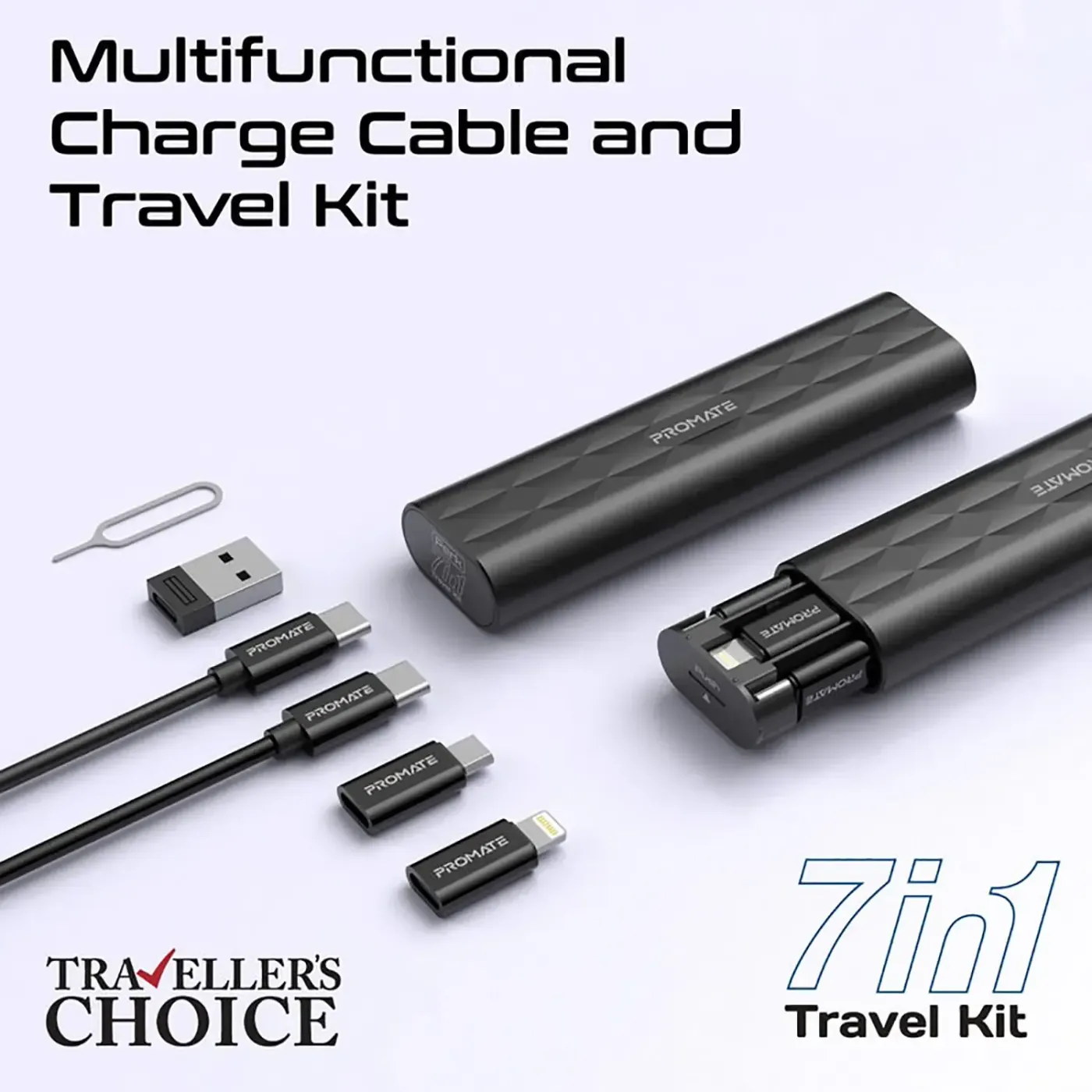 SIM and TF card slots inside the Promate Perk 7-in-1 travel kit