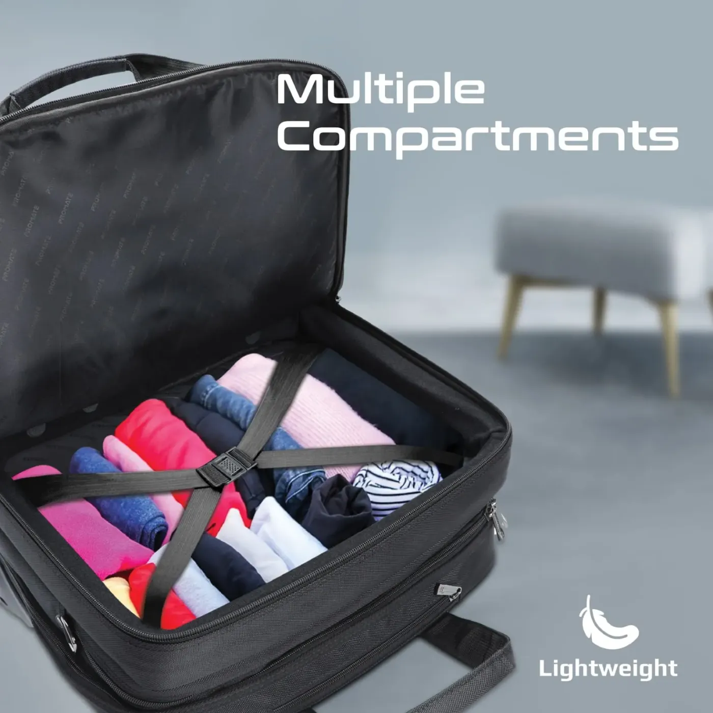 Padded laptop and tablet compartment inside the Promate Persona-TR trolley bag
