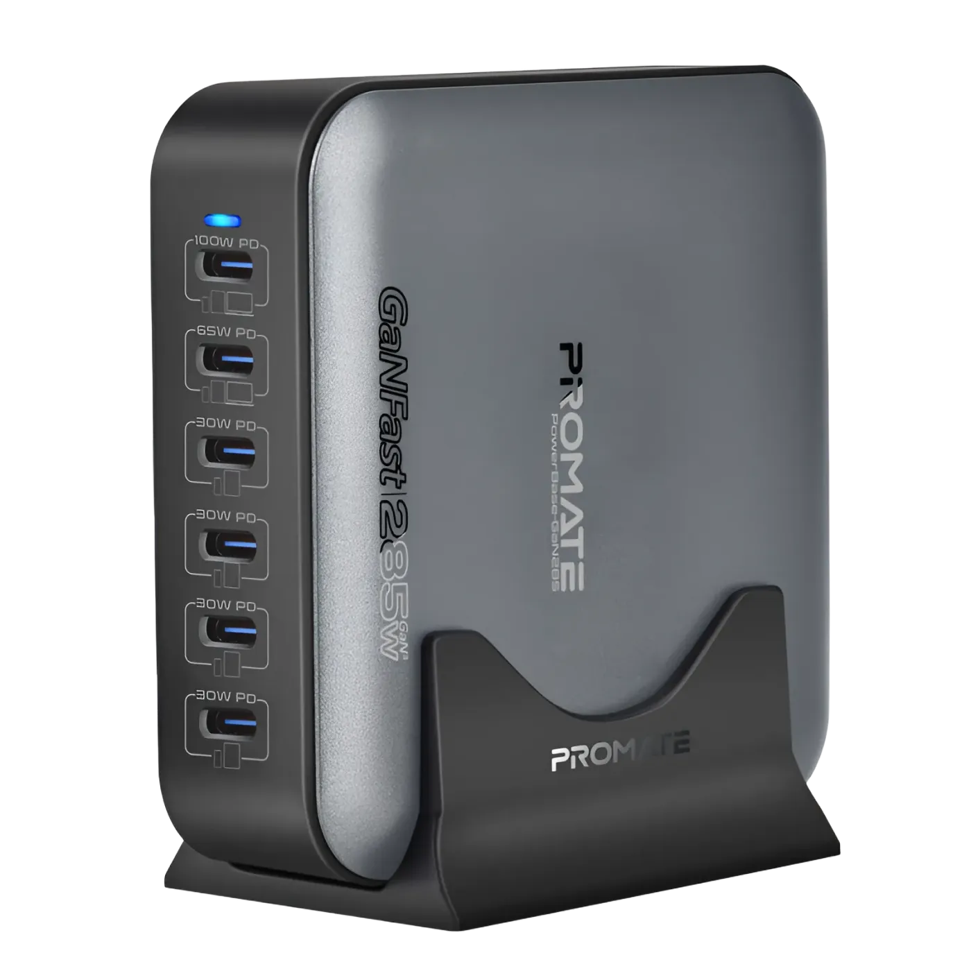 Promate PowerBase-GaN285 six-port USB-C desktop charging station