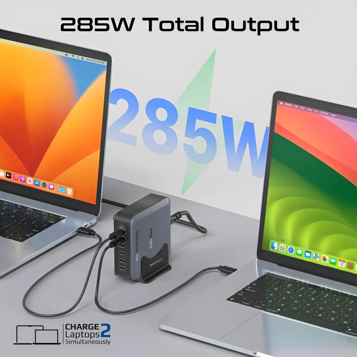 Four 30W USB-C ports on the rear of the PowerBase-GaN285