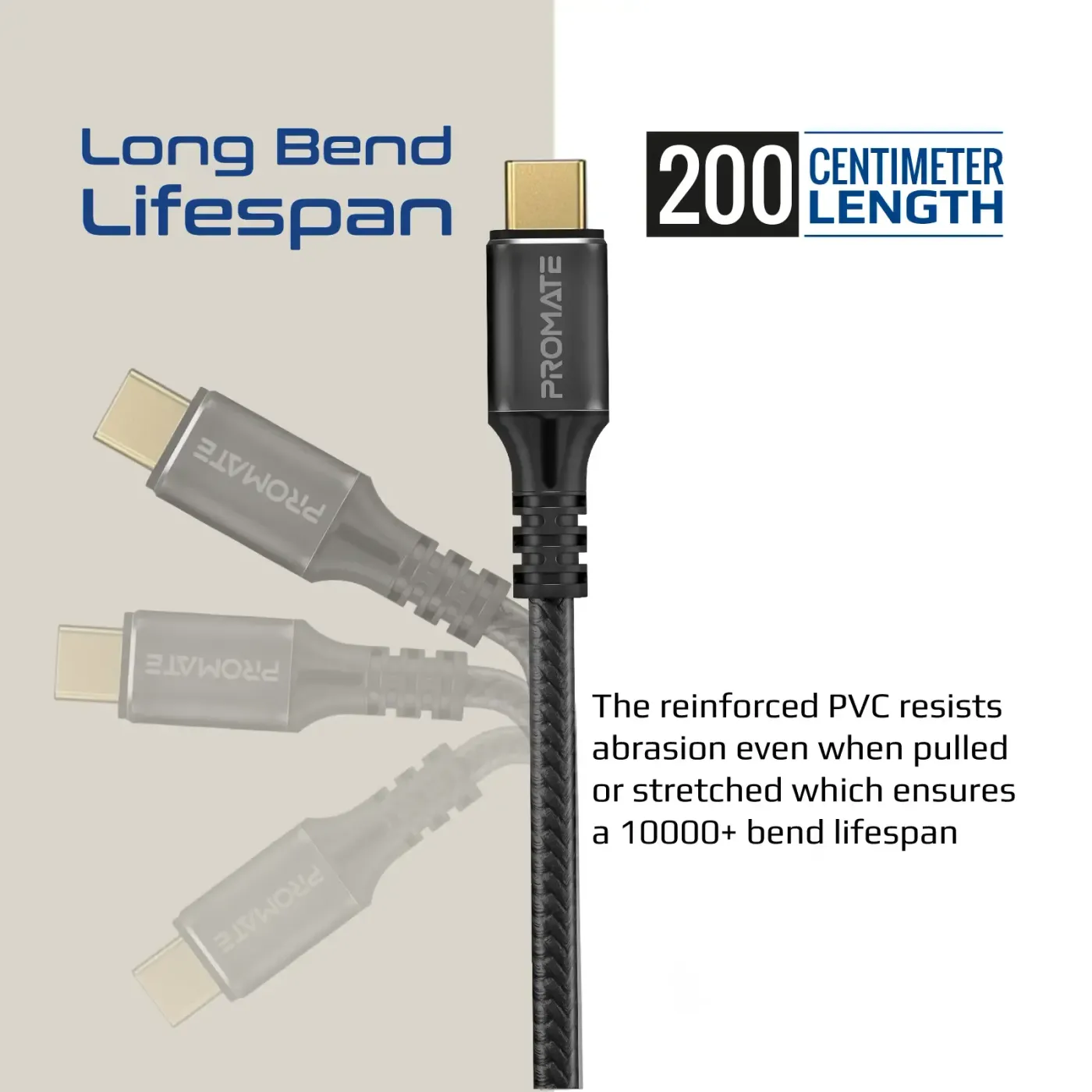 Promate PowerBolt 240W USB-C cable coiled on a desk