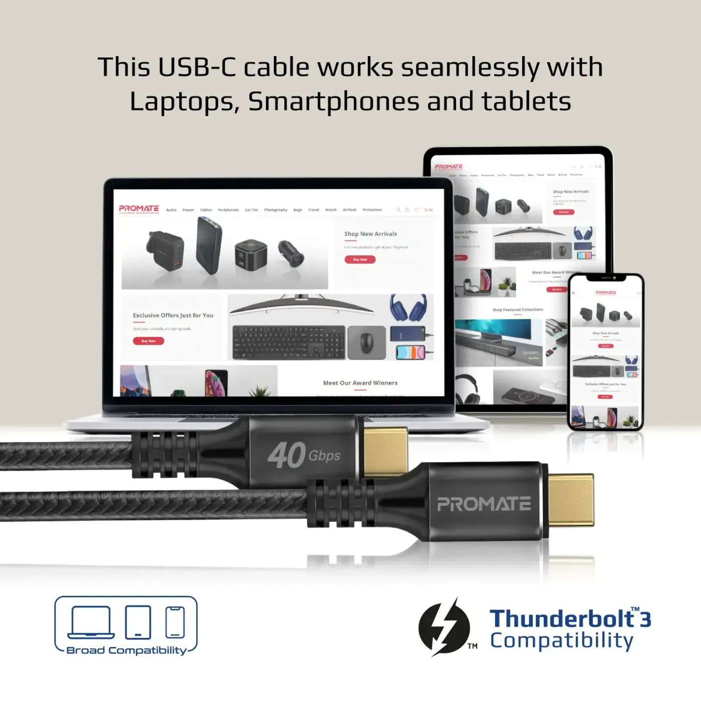 USB-C connector of the PowerBolt 240W cable plugged into a laptop port
