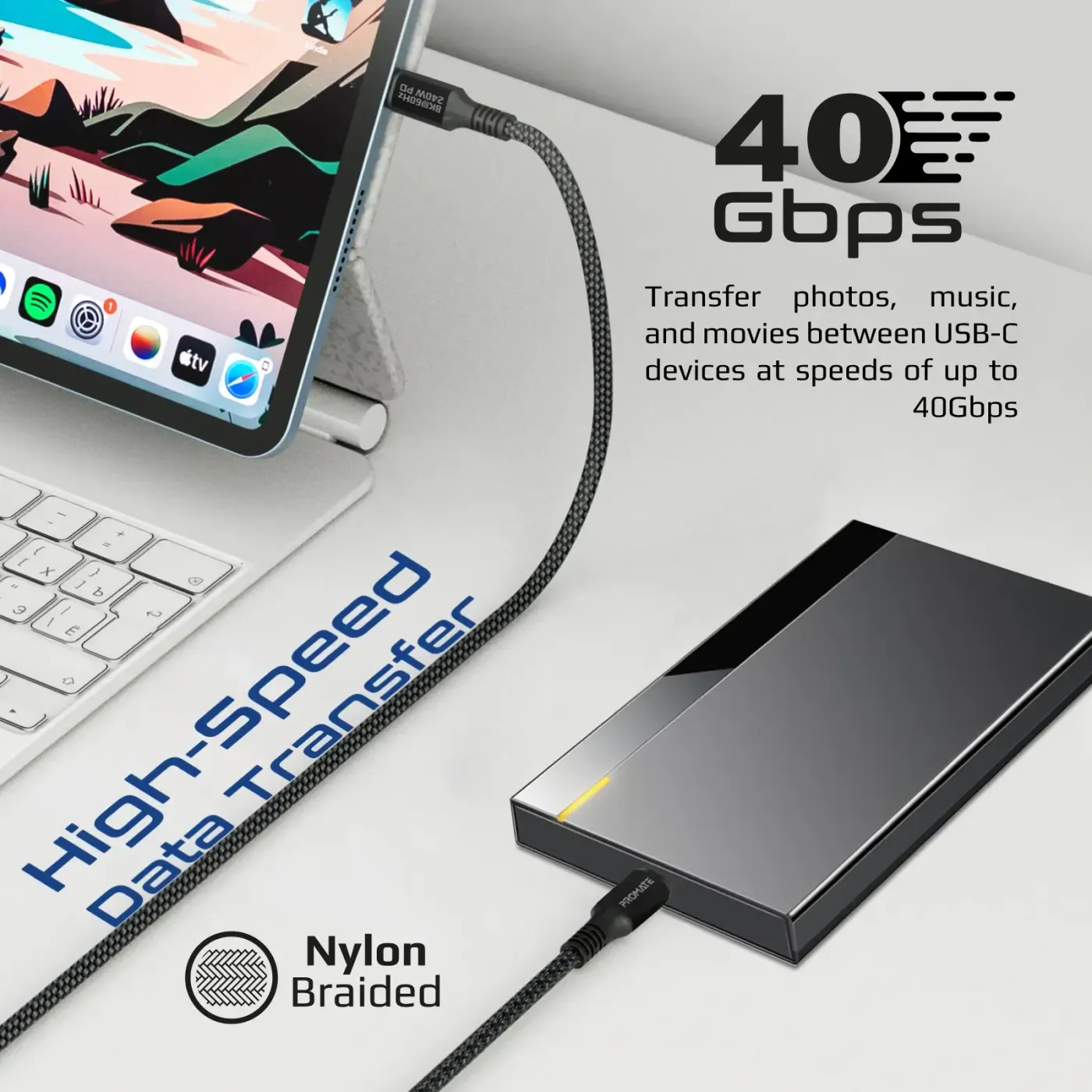 PowerBolt 240W cable connecting a laptop to an external monitor