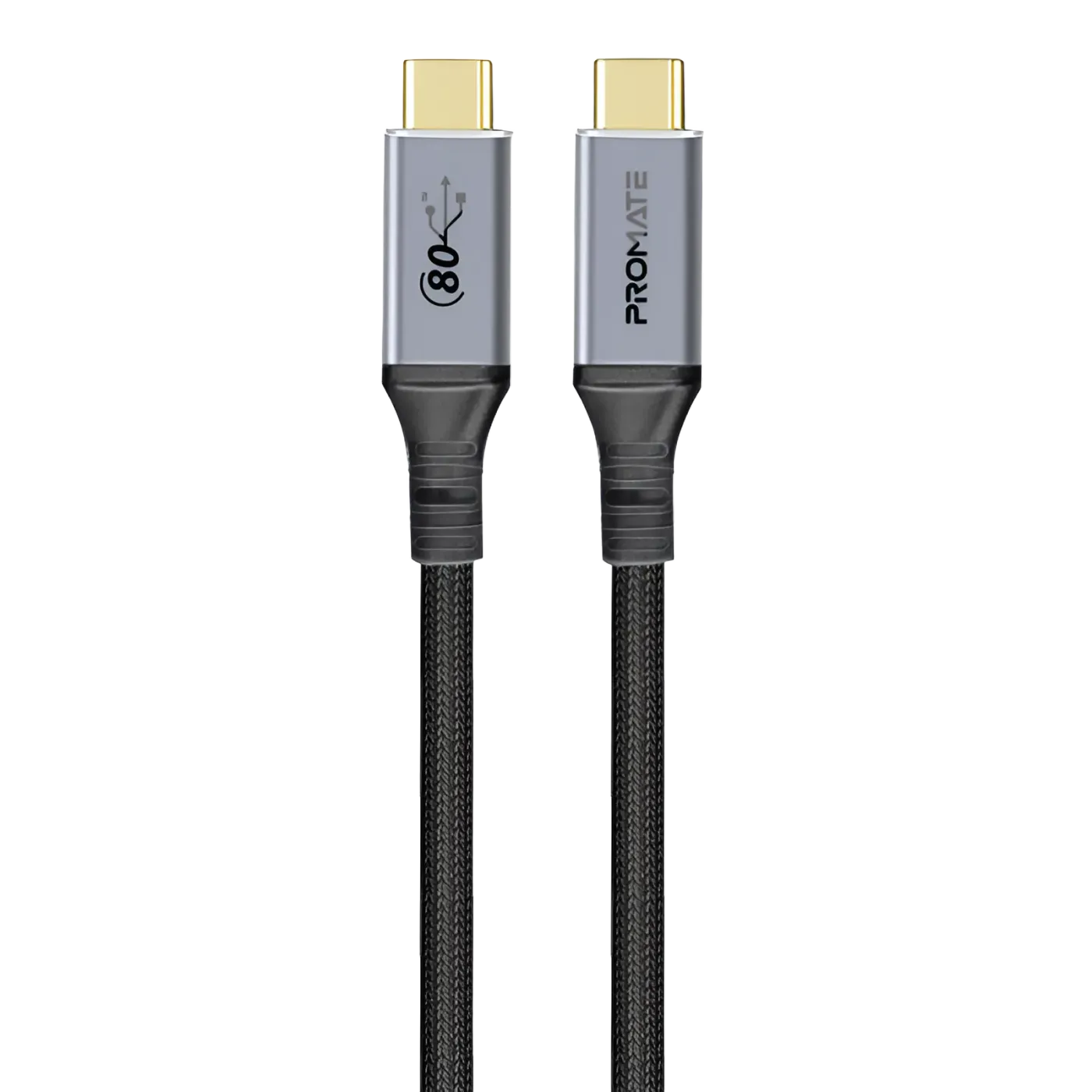 Promate PowerBolt5-80G USB4 cable in black coiled on a desk