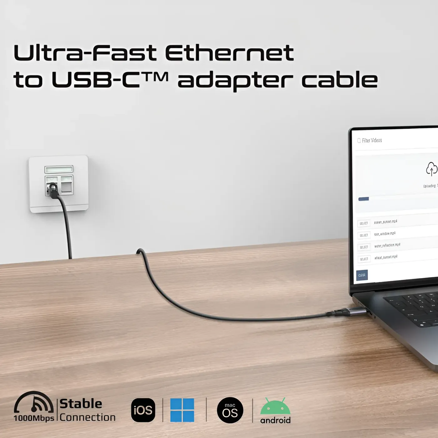 CLINK-RJ45 cable plugged into a network wall port