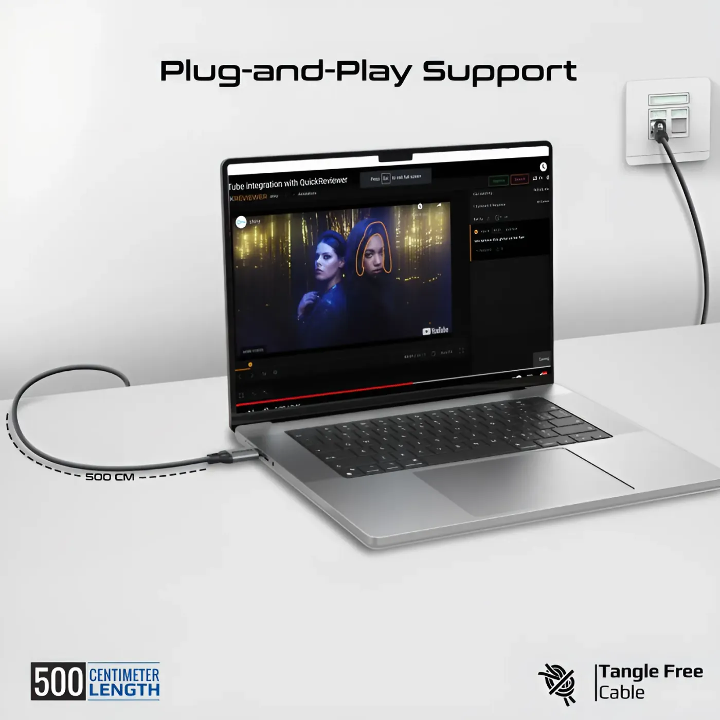 USB-C 3.2 connector of the CLINK-RJ45 plugged into a laptop